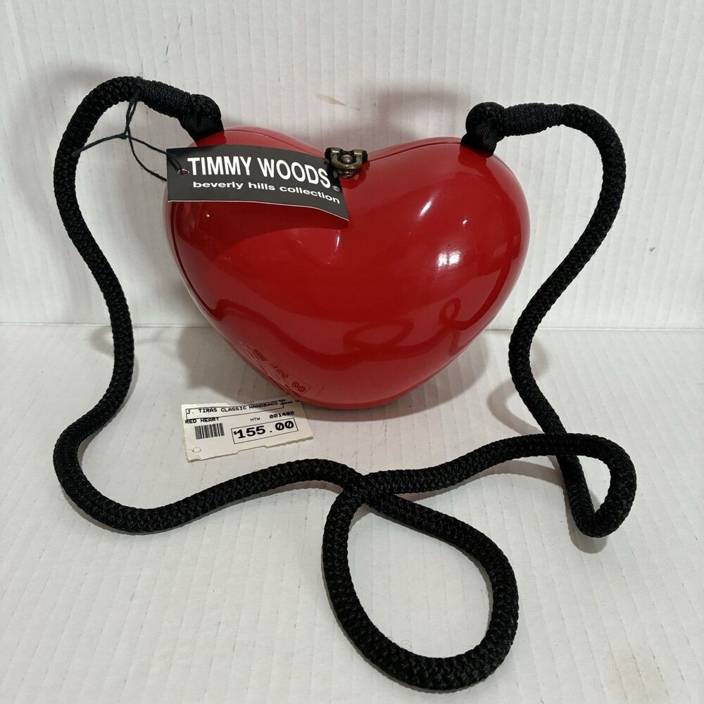 Timmy Woods Beverly Hills Red Wooden Heart Shoulder Bag Purse Crossbody Handmade